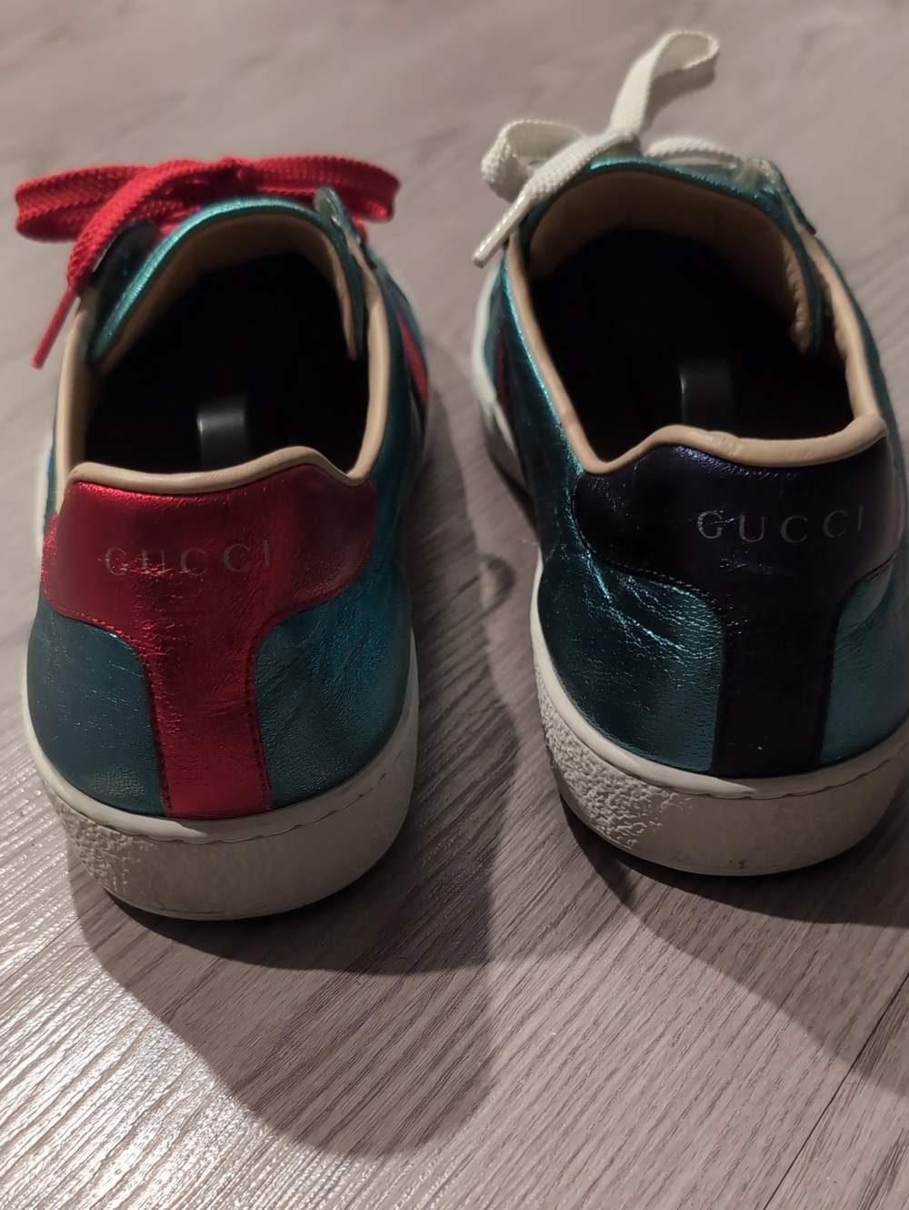 Mens Gucci Ace Metallic Teal Low-Top Sneakers Saturn Patch (Fits 11) - Picture 3 of 7